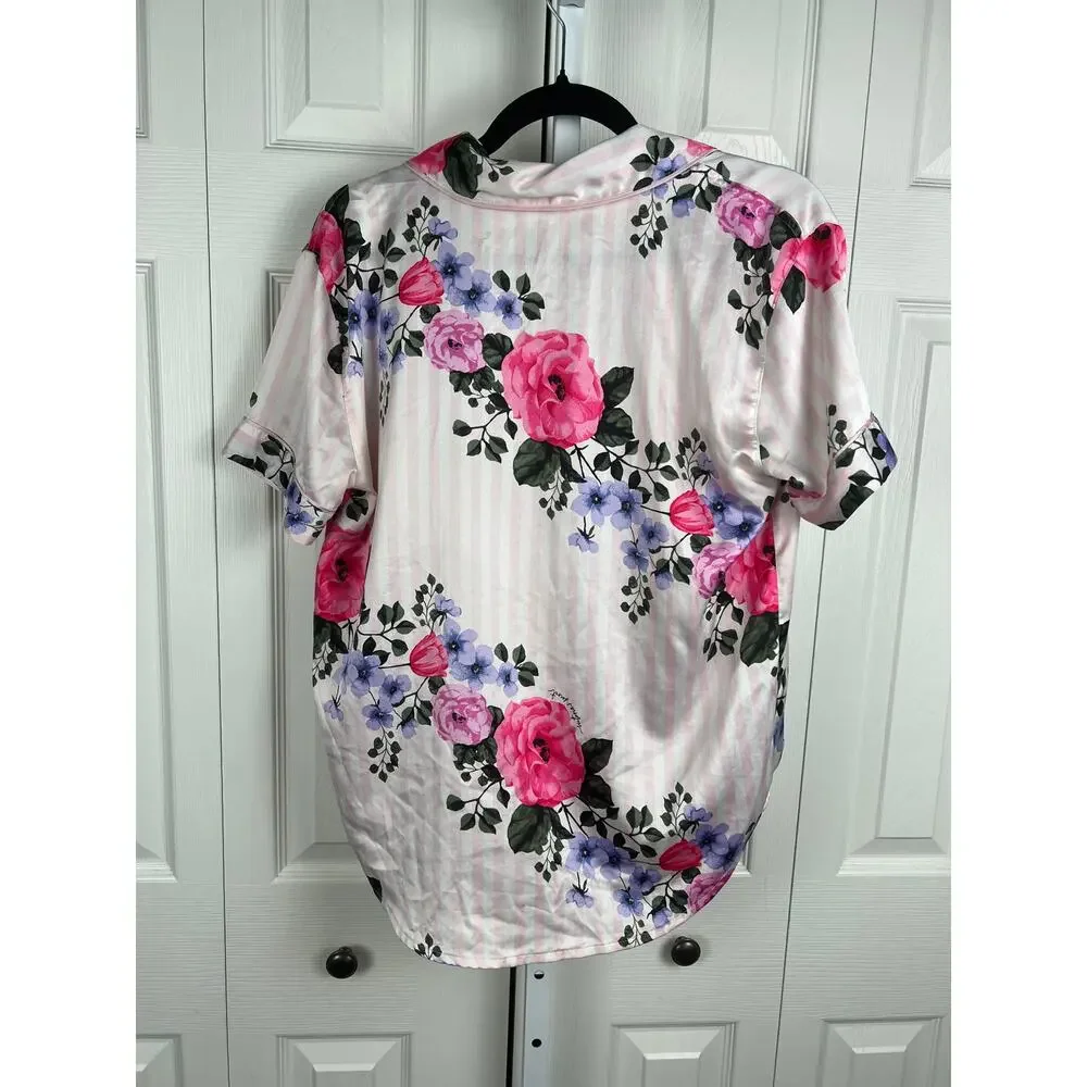 Victoria’s Secret Pink‎ Stripe Floral Satin Pajama Top S